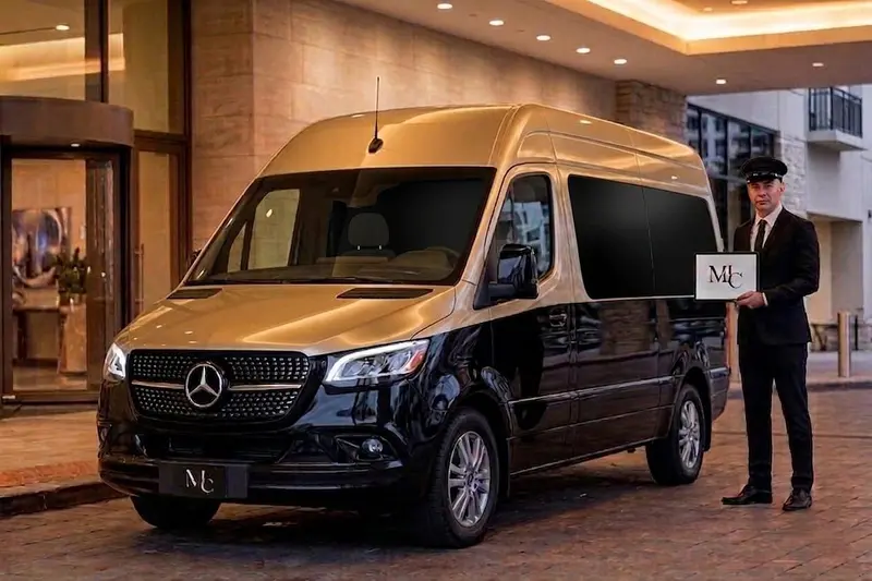Two-tone Mercedes-Benz Executive Sprinter van with chauffeur in Miami