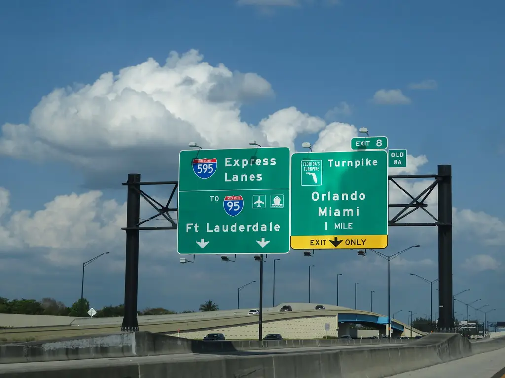 Road sign on a Florida interstate highway